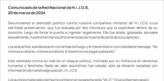 Atentado político y abuso sexual contra una militante de H.I.J.O.S HIJOS